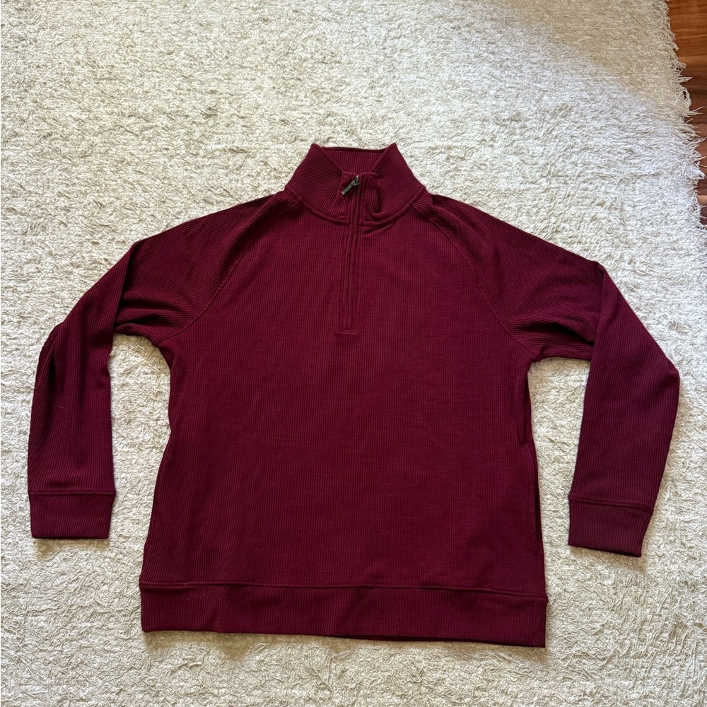NWOT Woolx Quinn Quarter-Zip Top Cranberry S!